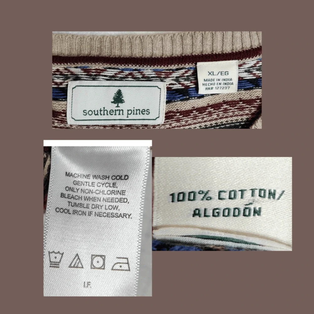 Southern Pines Fair Isle Sweater | Tan Multicolor | Size XL | Vintage